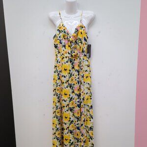 Olivia Grey Dailylook Faux Wrap Floral Maxi Dress Small Yellow